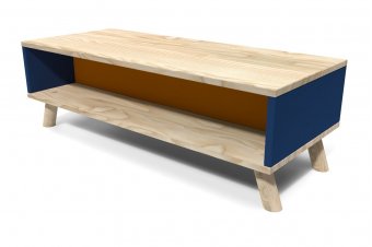 Scandinavian rectangular wooden coffee table blue and orange Viking
