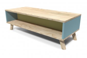 Scandinavian rectangular wooden coffee table Blue and Yellow Viking