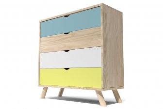 Scandinavian wooden chest of drawers Viking Blue, White, Yellow