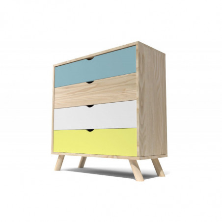 Commode style scandinave Bleu pastel Blanc et Jaune