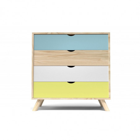 Commode style scandinave Bleu pastel Blanc et Jaune