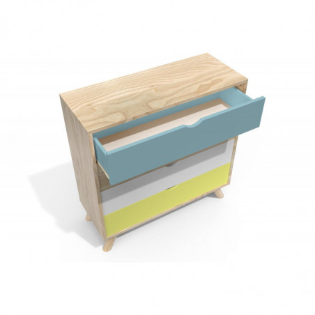 Commode style scandinave Bleu pastel Blanc et Jaune