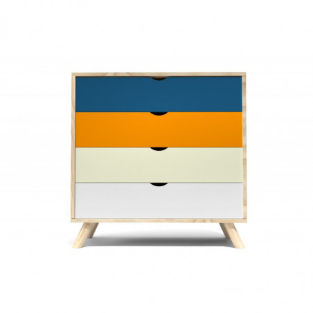 Commode style scandinave Bleu pétrole Orange Ivoire et Blanc