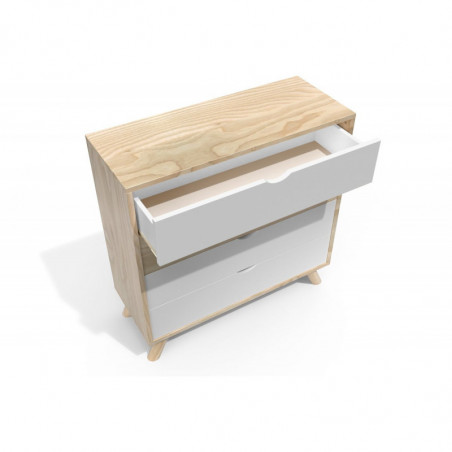 Commode Viking scandinave bois naturel et blanc