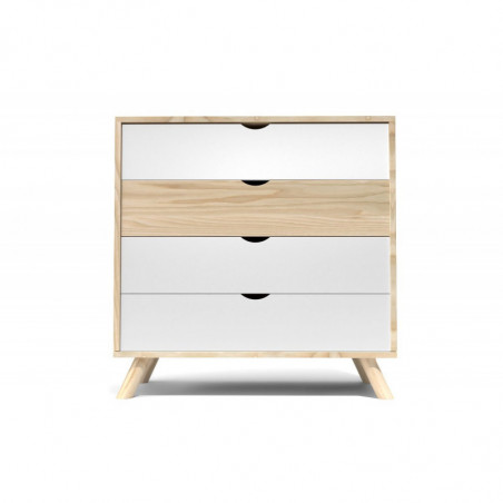 Commode Viking scandinave bois naturel et blanc