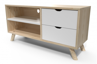 Scandinavian TV stand in natural wood and white Viking