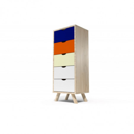 Chiffonnier Viking Scandinave Bleu pétrole Orange Ivoire Blanc