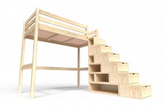 Cama de entrepiso madera con escalera de cubo Sylvia