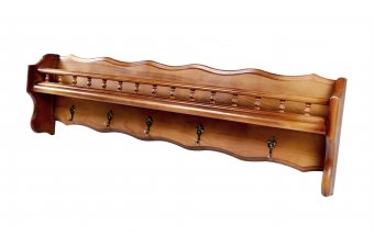 Wooden pan rack with fleur-de-lis hooks