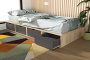 Letto 90x200 1 posto con cassetti Cube legno