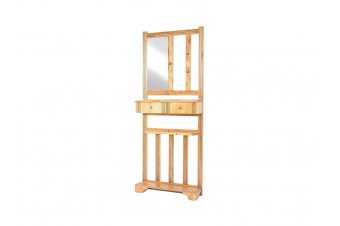 Mueble recibidor madera + 2 cajones + espejo - Pino