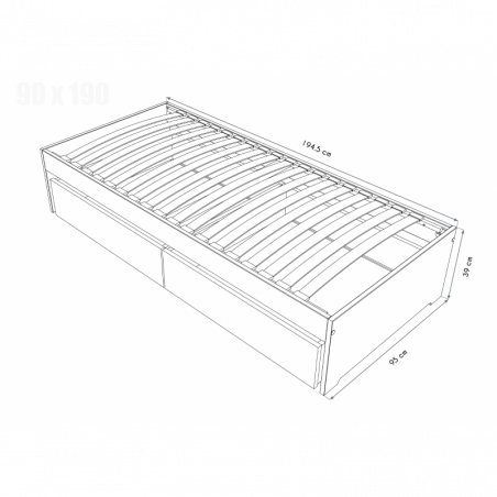 Single bed Malo 90x190 cm + drawers