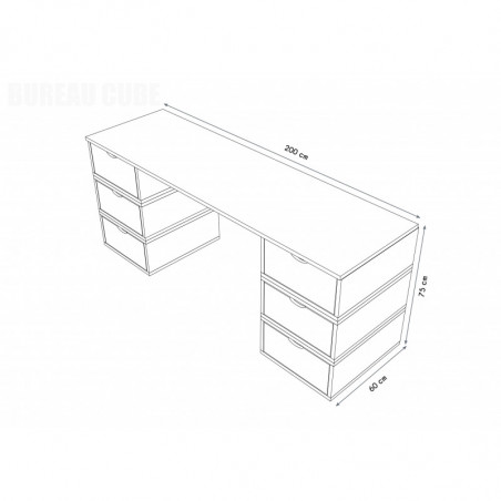 Bureau Cube long 6 tiroirs