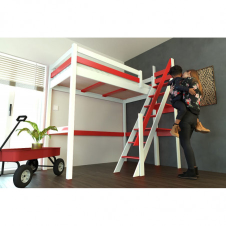 Lit mezzanine bois Sylvia bicolore avec escalier de meunier