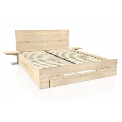 Wooden bed140x200 2 places with drawer and bedside tables Happy