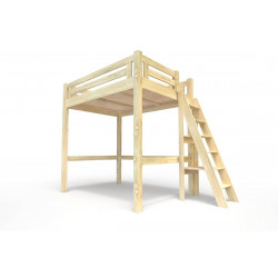 Wooden mezzanine bed 120x200 + adjustable height ladder Alpage