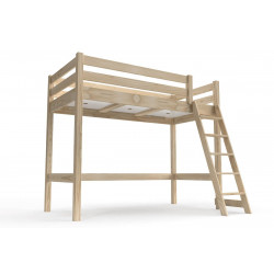 High bed 90x200 wood ABC with inclined ladder