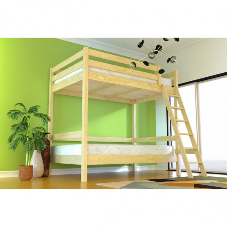 Cama litera adultos 2 plazas doble escalera madera Sylvia