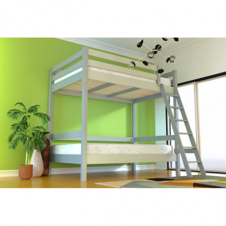 Cama litera adultos 2 plazas doble escalera madera Sylvia