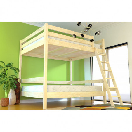 Bunk Bed 2-seater double for adults ladder wood Sylvia