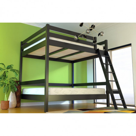 Bunk Bed 2-seater double for adults ladder wood Sylvia