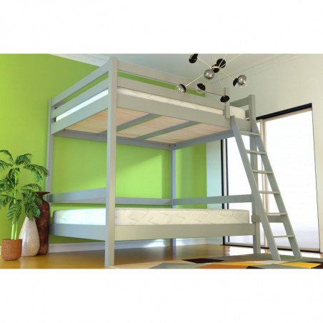 Cama litera adultos 2 plazas doble escalera madera Sylvia