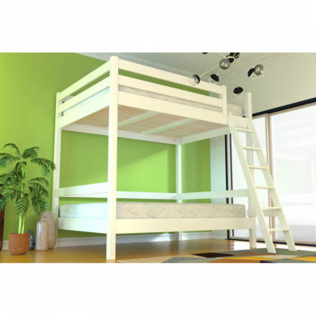 Bunk Bed 2-seater double for adults ladder wood Sylvia