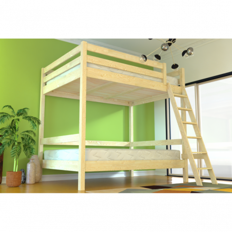 Bunk Bed 2-seater double for adults ladder wood Sylvia