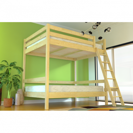 Bunk Bed 2-seater double for adults ladder wood Sylvia