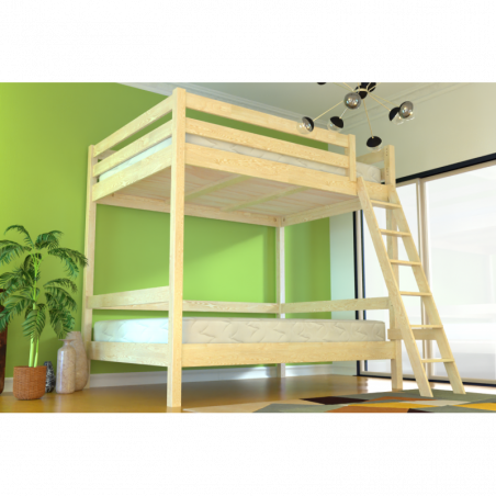 Bunk Bed 2-seater double for adults ladder wood Sylvia