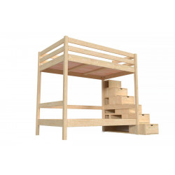 Bunk bed 4 persons 120x200 adults wood cube staircase Sylvia