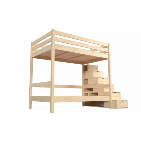 Lit superposé 4 personnes adultes en bois escalier cube Sylvia