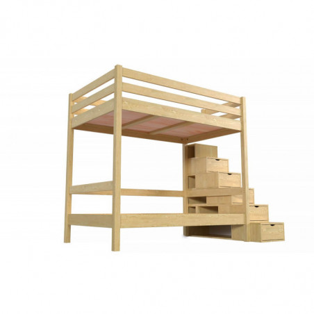 Lit superposé 4 personnes adultes en bois escalier cube Sylvia