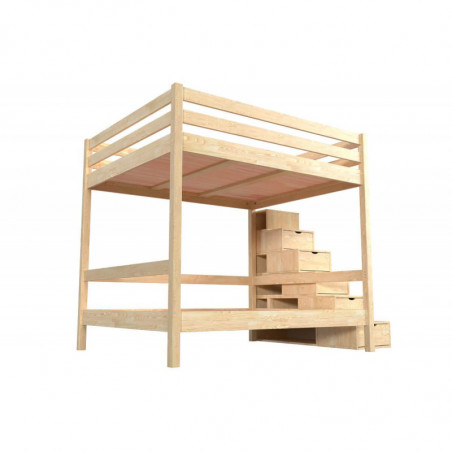 Lit superposé 4 personnes adultes en bois escalier cube Sylvia