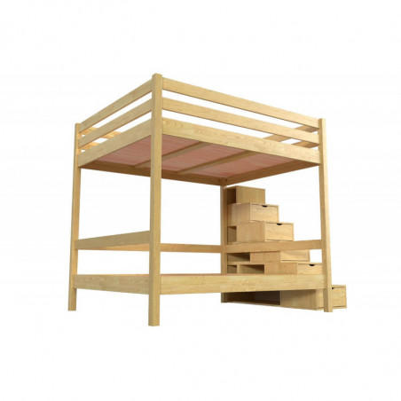 Lit superposé 4 personnes adultes en bois escalier cube Sylvia