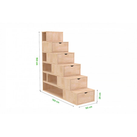 Escalier cube de rangement hauteur 150cm bois | ABC Meubles