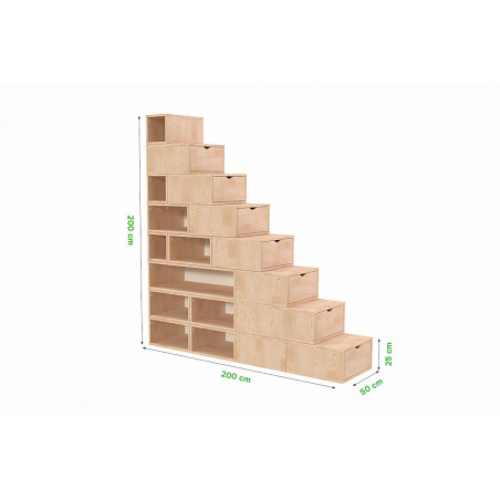 Rangement Escalier Cube hauteur 200 cm bois | ABC Meubles