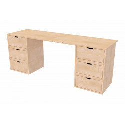 Long wooden desk with drawers 6 drawers cube