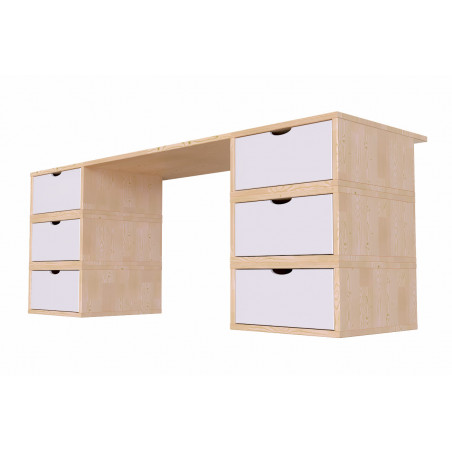 Bureau bois massif moderne CUBE - vernis satiné naturel/blanc