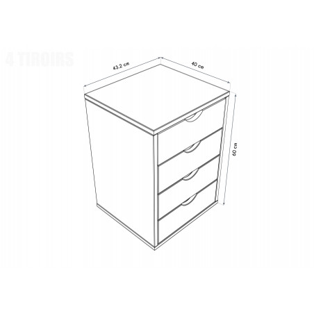 Caisson à tiroirs 4T en bois massif | ABC Meubles