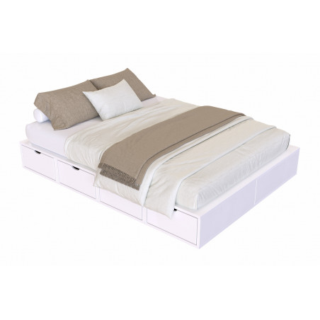 Cama matrimonio con cajones 140x200 - barniz satinado blanco