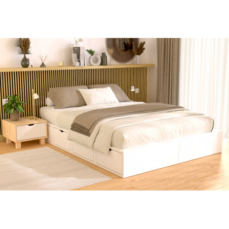 Cama con almacenaje 140x200 - barniz al agua blanco