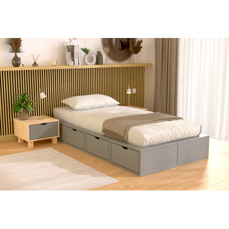 Lit avec tiroirs 90x200 en finition grise