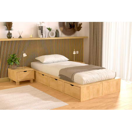 Bed with drawers 90x200 - honey satin varnish