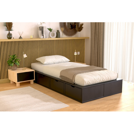 Stauraumbett 90x200 - Satinlack schwarz