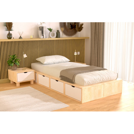 Stauraumbett 90x200 - zweifarbiger Satinlack