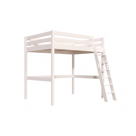 Letto a soppalco adulti 140x190 con vernice bianca all'acqua e scala inclinata