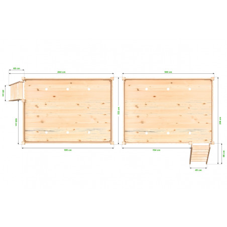 Cama elevada 140x190 fabricado en francia con escalera inclinada