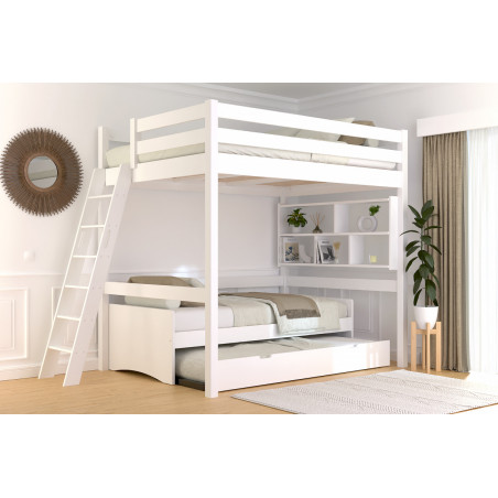 Letto a soppalco adulti 140x190 scala inclinata con vernice bianca