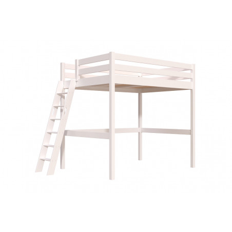 Letto  soppalco 140x190 scala inclinata - vernice bianca